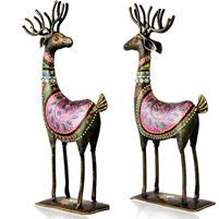 Handcrafted Colorful Metal Deer Showpiece Pair
