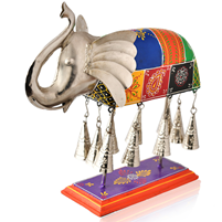 Handcrafted Colorful Metal Elephant with Hanging Bells Decor