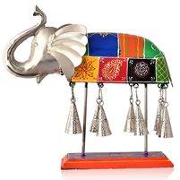 Handcrafted Colorful Metal Elephant with Hanging Bells Decor