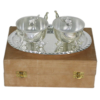 Handcrafted German Silver Elephant Bowl Tray Set of Three
