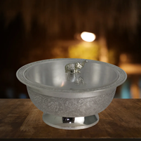 Handcrafted German Silver Floral Engraved Bowl has Glass Lid