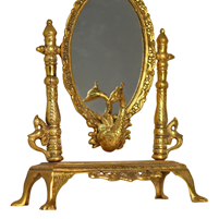 Handcrafted Gold Plated Oxidised Peacock Mirror Table Decor
