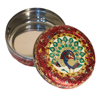 Handcrafted Meenakari Peacock Round Box Decorative Storage