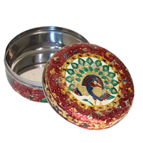 Handcrafted Meenakari Peacock Round Box Decorative Storage