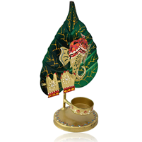 Handcrafted Metal Ganesha on Leaf with Tealight Holder