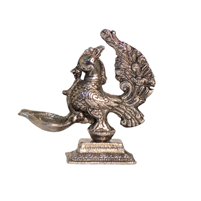 Handcrafted Oxidised Silver Plated Peacock Diya Puja Decor