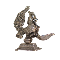 Handcrafted Oxidised Silver Plated Peacock Diya Puja Decor