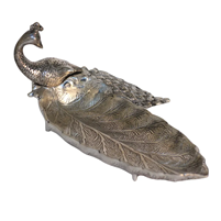 Handcrafted Oxidised Silver Plated Peacock Leaf Serving Bowl