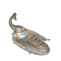 Handcrafted Oxidised Silver Plated Peacock Leaf Serving Bowl