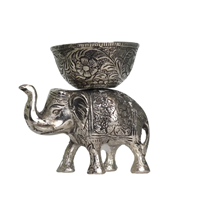 Handcrafted Silver Plated Oxidised Elephant Bowl Home Decor