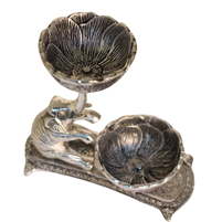Handcrafted Silver Plated Oxidised Elephant Dual Bowl Stand