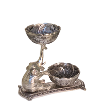 Handcrafted Silver Plated Oxidised Elephant Dual Bowl Stand