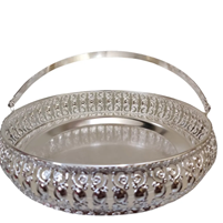 Handcrafted Silver Plated Round Tray with Handle for Decor
