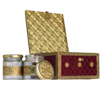 Handcrafted Wooden Velvet Metal Dry Fruit Box with Jars