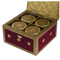 Handcrafted Wooden Velvet Metal Dry Fruit Box with Jars