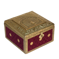 Handcrafted Wooden Velvet Metal Dry Fruit Box with Jars