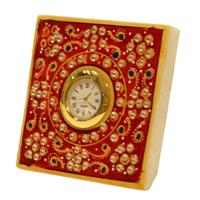Handcrafted table clock in the colour of golden and red