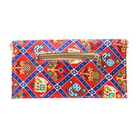 Handmade envelope pouch with multicolor print and beaded detailing