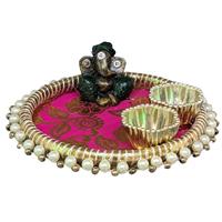 Handmade mdf puja thali with Ganesha idol