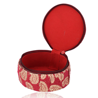 Matki Shaped Bangle Box Made Of  Cloth With Zari Embroidery And Zip Lock