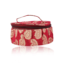 Matki Shaped Bangle Box Made Of  Cloth With Zari Embroidery And Zip Lock