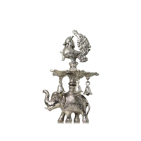 Oxidised Elephant and Peacock Diya Stand for Puja Decor