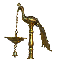 Oxidised Gold Plated Peacock Hanging Diya Pair for Puja Decor