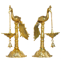 Oxidised Gold Plated Peacock Hanging Diya Pair for Puja Decor
