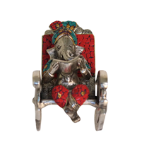Oxidised Metal Ganesha on Chair with Stone Work Home Decor