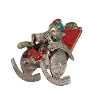 Oxidised Metal Ganesha on Chair with Stone Work Home Decor