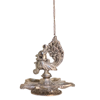 Oxidised Silver Plated Hanging Peacock Diya for Puja