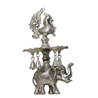 Oxidised Silver Plated Peacock Diya Stand with Bells for puja
