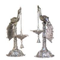 Oxidised Silver Plated Peacock Hanging Diya Pair for Temple