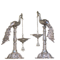 Oxidised Silver Plated Peacock Hanging Diya Pair for Temple