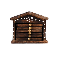 Quaint Retreat: Hut-Shaped Wooden 6 Pcs. Coaster Set