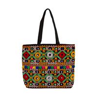 Rajasthani handmade black tote bag with multicolor embroidery