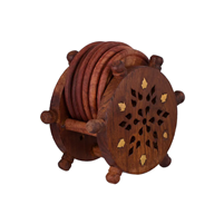 Rolling Elegance: Wheel-Shaped Wooden 6 Pcs. Coaster Set