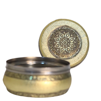 Round Steel Box with Carved Metal Sheet Work Elegant Storage