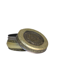 Round Steel Box with Carved Metal Sheet Work Elegant Storage