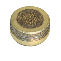 Round Steel Box with Carved Metal Sheet Work Elegant Storage