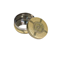 Round Steel Box with Carved Metal Sheet Work Elegant Storage
