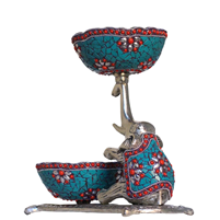 Silver Plated Oxidised Elephant Bowl Set with Gemstone Work