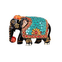 Stone and Wood Symphony: Elephant with Meenakari Work
