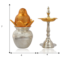 Traditional Silver-Plated and Brass-Colored Kalash Set with Deepam