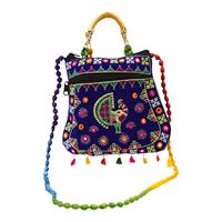 Traditional multicolor purse beautified with tassels and a beaded handle