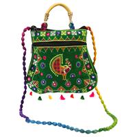 Traditional multicolor purse beautified with tassels and a beaded handle