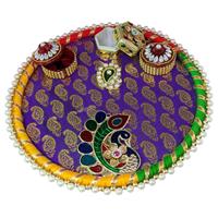 Traditional puja thali decorated with all over handcrafted work on it