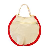 Traditional round shaped purse with beautiful beaded strap and red lining