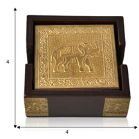 Wooden Coaster Set with Brass Elephant Inlay Design