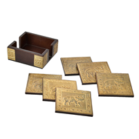 Wooden Coaster Set with Brass Elephant Inlay Design